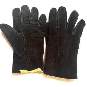 Vintage Gloves Sherpa Lined Men’s Black Suede Leather Size Med M/L Winter